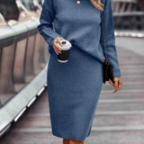 Ribbed Knit Mock Neck Sweater and Midi Skirt Set