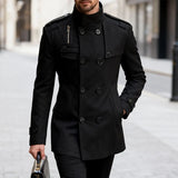 Tailored Double-Breasted Wool Coat with Side Pockets