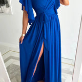 Wrap Maxi Dress with Flutter Sleeve and Tie Waist