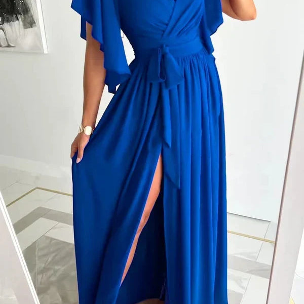 Wrap Maxi Dress with Flutter Sleeve and Tie Waist