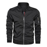 Stand Collar Bomber Jacket with Zip Front and Sleeve Pocket