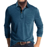 Collared Long Sleeve Polo Shirt with Button Front and Chest Pocket