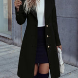 Long Overcoat Women with High Neck Collar and Tailored A Line Silhouette for Office Wear