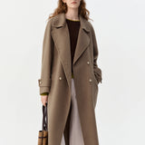 Women's Coat with Double Breasted Front and Tie Waist Belt for Office Wear