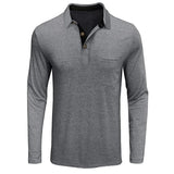 Collared Long Sleeve Polo Shirt with Button Front and Chest Pocket