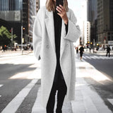 Women's Long Coat with Notched Lapel Collar Relaxed Fit and Side Pockets