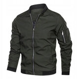 Stand Collar Bomber Jacket with Zip Front and Sleeve Pocket