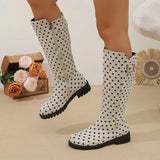 Polka Dot Boots with Buckle Strap and Block Heel