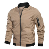Stand Collar Bomber Jacket with Zip Front and Sleeve Pocket