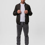 Stand Collar Bomber Jacket with Zip Front and Sleeve Pocket
