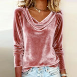 Velvet-Look Top with Cowl Neck and Long Sleeves