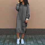 Hooded Midi Dress with Drawstring and Front Pocket
