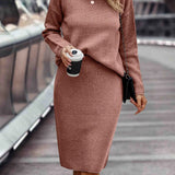 Ribbed Knit Mock Neck Sweater and Midi Skirt Set