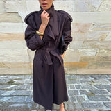 Long Belted Double-Breasted Trench Coat