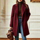 Button Front Wool Coat with Lapel Collar and Side Pocket