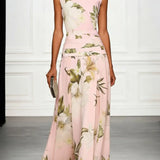 Floral A-Line Maxi Dress with Boat Neck