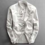 Mandarin Collar Shirt with Button Front and Long Sleeves