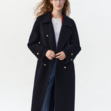 Women's Coat with Double Breasted Front and Tie Waist Belt for Office Wear