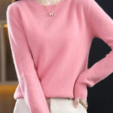 Crew Neck Knit Sweater with Long Sleeves and Ribbed Trim