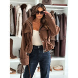 Cropped Jacket with Drawstring Waist and Flap Pockets