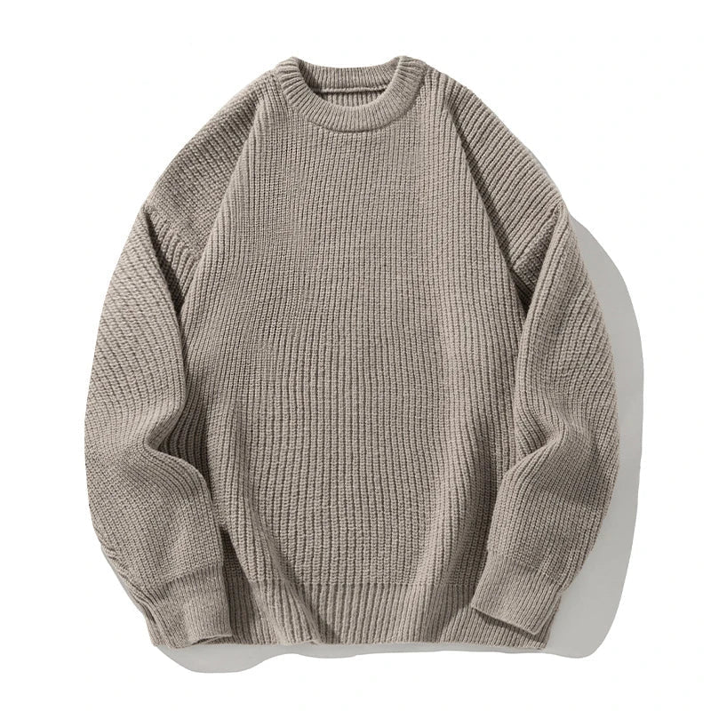 Men's Oversized Crew Neck Ribbed Knit Sweater