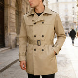 Belted Trench Coat with Double-Breasted Button Front