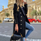 Women's Coat with Double Breasted Button Front and Notched Lapel Collar for Office Wear