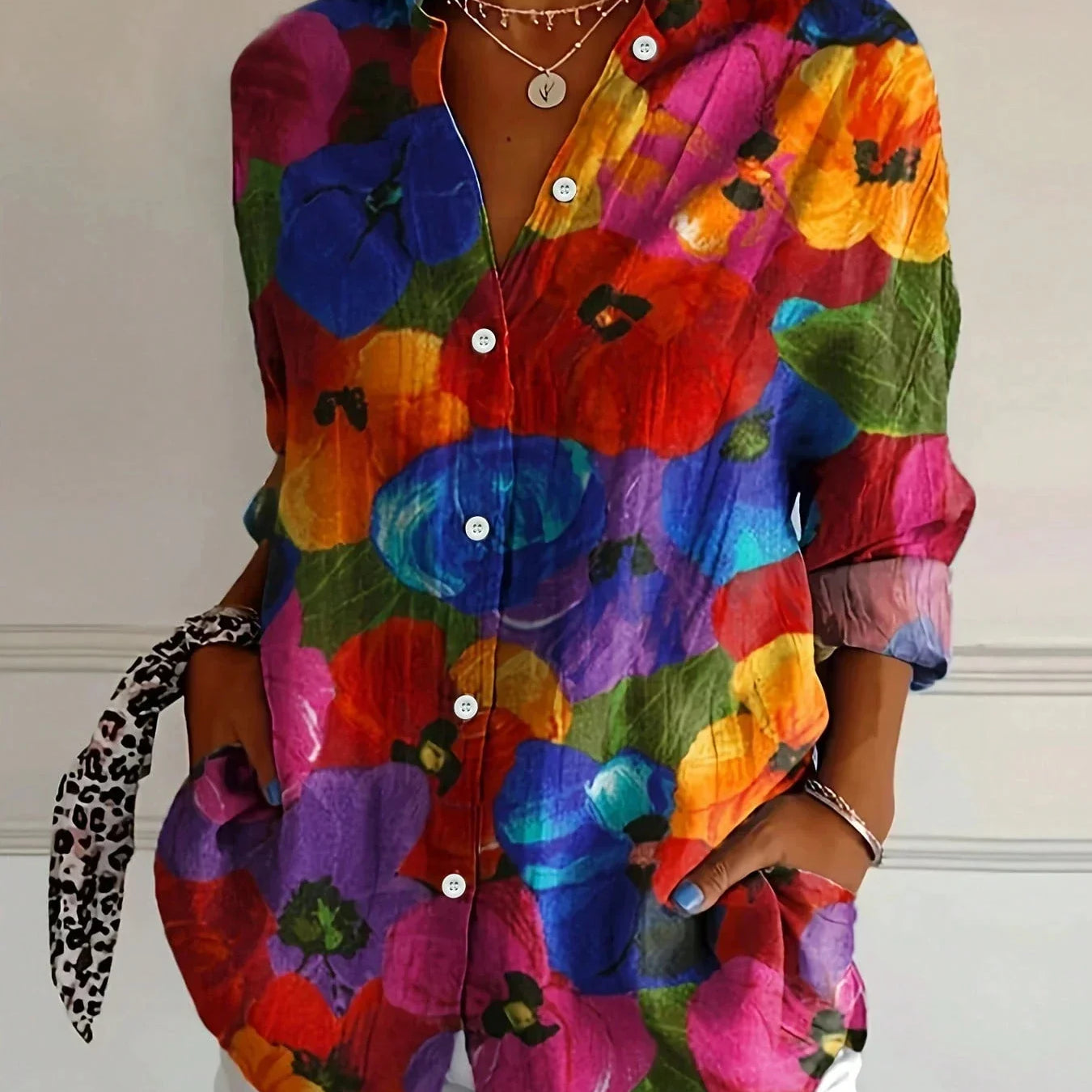 Liora | Casual Colorful Floral Button Blouse Women Shirt