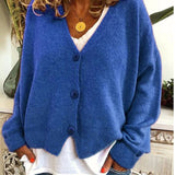 V-Neck Knit Cardigan with Button Front and Long Sleeves