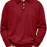 Fine Knit Polo Shirt with Long Sleeves and Point Collar