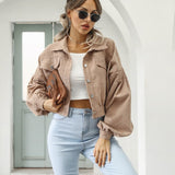 Cropped Corduroy Jacket with Chest Pockets
