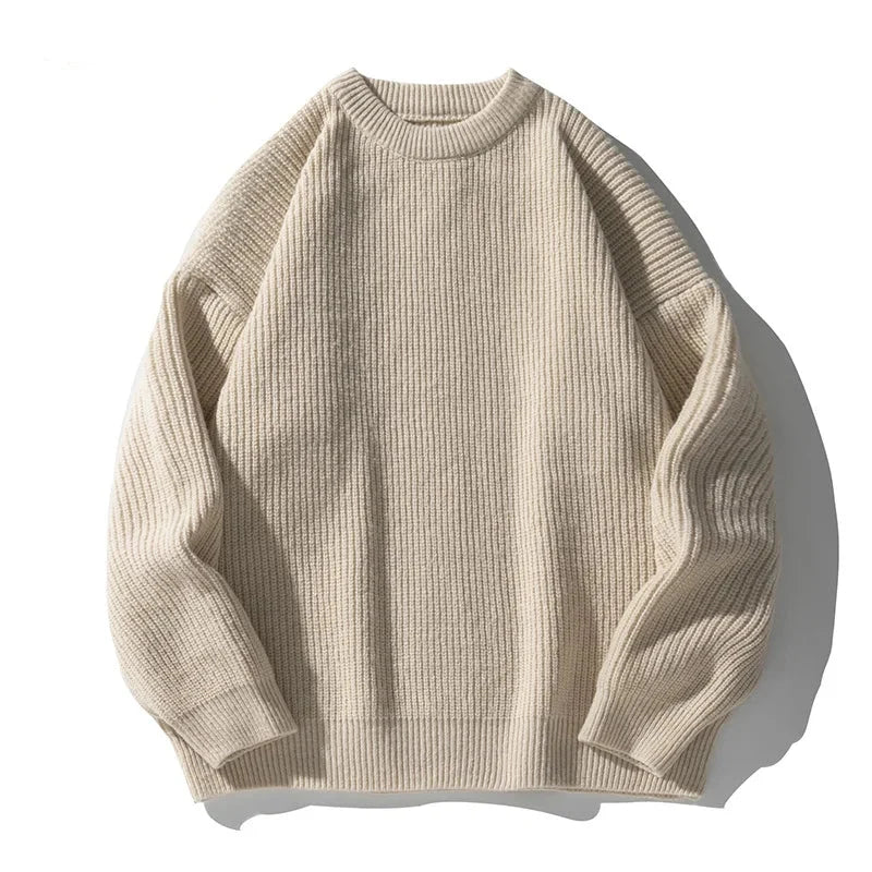 Men's Oversized Crew Neck Ribbed Knit Sweater