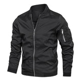 Stand Collar Bomber Jacket with Zip Front and Sleeve Pocket