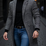 Plaid Wool Coat with Open Front and Lapel Collar