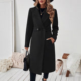 Long Womens Coat with Defined Waist and Tailored Knee Length Silhouette for Office Wear
