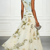 Floral A-Line Maxi Dress with Boat Neck