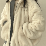 Oversized Hooded Jacket with Faux Fur and Zip Front