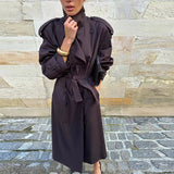 Long Belted Double-Breasted Trench Coat