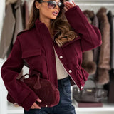 Cropped Jacket with Drawstring Waist and Flap Pockets
