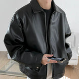 Oversized Point Collar Leather Jacket