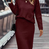 Ribbed Knit Mock Neck Sweater and Midi Skirt Set