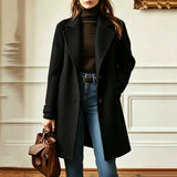 Button Front Wool Coat with Lapel Collar and Side Pocket