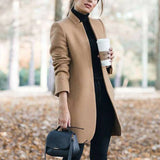 Women's Long Coat with Tailored Lapel Collar Open Front and Relaxed Fit for Office Wear