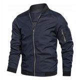 Stand Collar Bomber Jacket with Zip Front and Sleeve Pocket