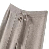 Wide-Leg Knit Trousers with Drawstring Waist and Front Seam