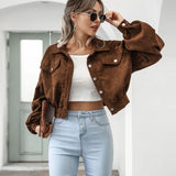 Cropped Corduroy Jacket with Chest Pockets