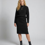 Ribbed Knit Mock Neck Sweater and Midi Skirt Set