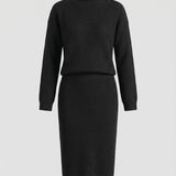 Ribbed Knit Mock Neck Sweater and Midi Skirt Set
