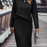 Ribbed Knit Mock Neck Sweater and Midi Skirt Set