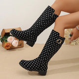 Polka Dot Boots with Buckle Strap and Block Heel